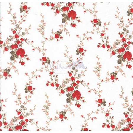Tricoline Estampado Floral Sarah - Cor-55 (Vermelho com Marrom) , 100% Algodão, Unid. 50cm x 1,50mt
