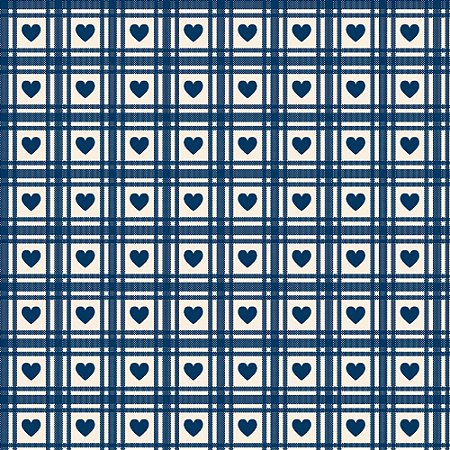 Tricoline Corações Quadriculados Azul Antigo, 50cm x 1,50m