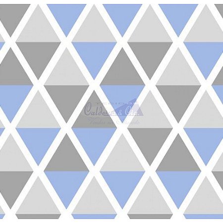 Tricoline Estampado Geométrico Margot - Cor-12 (Azul com Cinza), 100% Algodão, Unid. 50cm x 1,50mt