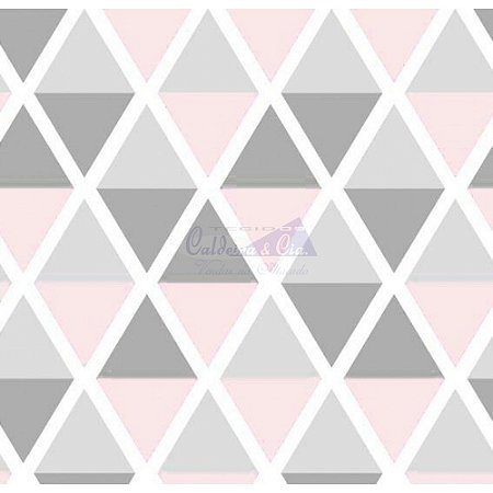 Tricoline Estampado Geométrico Margot - Cor-10 (Cinza com Rosa), 100% Algodão, Unid. 50cm x 1,50mt