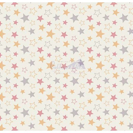 Tricoline Estrelas Star - Cor-09 (Creme com Rosa), 100% Algodão, Unid. 50cm x 1,50mt