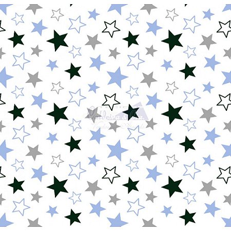 Tricoline Estrelas Star - Cor-01 (Azul com Cinza), 100% Algodão, Unid. 50cm x 1,50mt