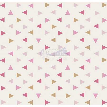Tricoline Estampado Triângulos Vitória - Cor-06 (Rosa com Bege), 100% Algodão, Unid. 50cm x 1,50mt