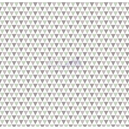 Tricoline Estampado Triângulos Yole - Cor-13 (Verde com Cinza), 100% Algodão, Unid. 50cm x 1,50mt