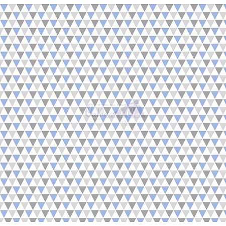 Tricoline Estampado Triângulos Yole - Cor-12 (Azul com Cinza), 100% Algodão, Unid. 50cm x 1,50mt