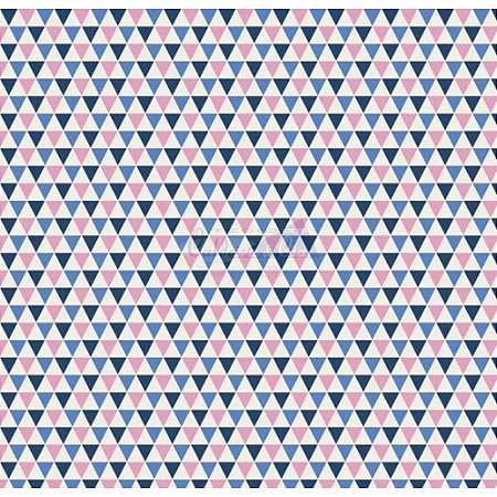 Tricoline Estampado Triângulos Yole - Cor-11 (Marinho, Azul e Rosa), 100% Algodão, Unid. 50cm x 1,50mt