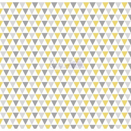 Tricoline Estampado Triângulos Yole - Cor-02 (Amarelo com Cinza), 100% Algodão, Unid. 50cm x 1,50mt