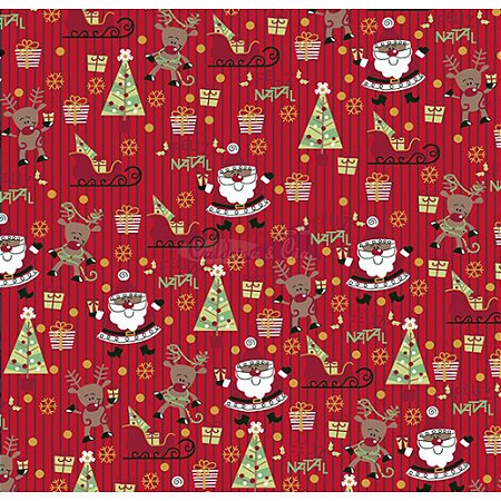 Tricoline Estampado Natal Papai Noel (Vermelho), 100% Algodão, Unid. 50cm x 1,50mt