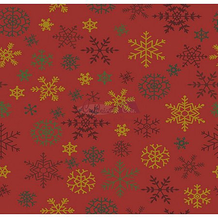 Tricoline Estampado Natal Flocos (Vermelho), 100% Algodão, Unid. 50cm x 1,50mt