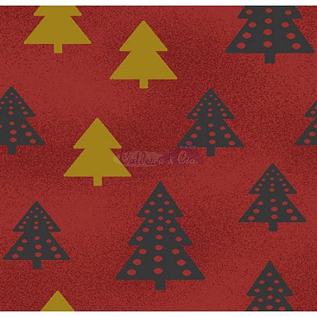 Tricoline Estampado Arvore de Natal (Vermelho), 100% Algodão, Unid. 50cm x 1,50mt