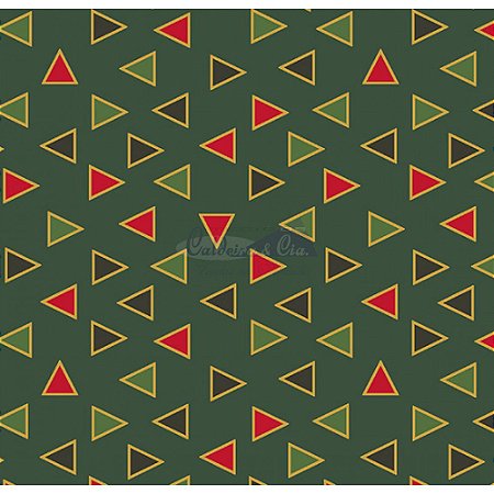 Tricoline Estampado Natal Triângulos (Verde), 100% Algodão, Unid. 50cm x 1,50mt