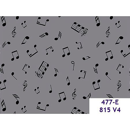 Tricoline Notas Musicais Cinza, 100% Algodão, 50cm x 1,50m
