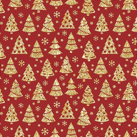 Tricoline Natal Árvores Douradas F Vermelho, 50cm x 1,50mt