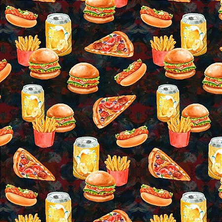 Tricoline Digital Fast Food, 100% Algodão, 50cm x 1,50mt