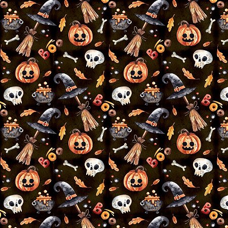 Tricoline Digital Halloween F Preto, 100% Alg, 50cm x 1,50mt