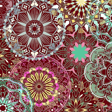 Tricoline Digital Mandalas F Vinho, 100%Alg, 50cm x 1,50mt