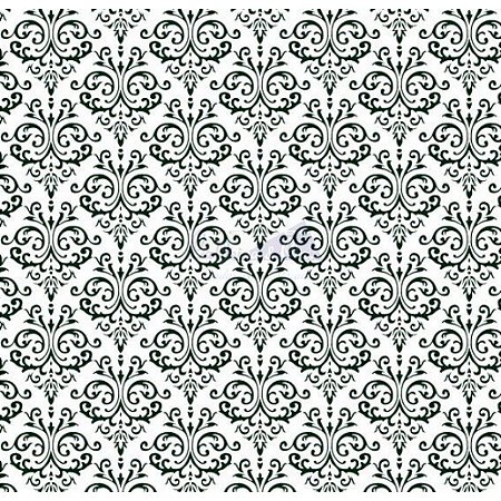 Tricoline Estampado Arabesco - Cor-07 (Branco com Preto), 100% Algodão, Unid. 50cm x 1,50mt