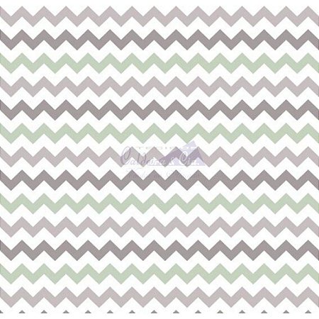 Tricoline Estampado Chevron Zarah - Cor-13 (Verde Com Cinza), 100% Algodão, Unid. 50cm x 1,50mt