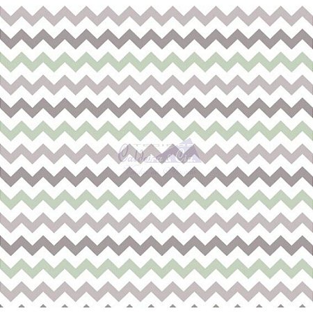 Tricoline Estampado Chevron Zarah - Cor-13 (Verde Com Cinza), 100% Algodão, Unid. 50cm x 1,50mt