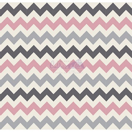 Tricoline Estampado Chevron Zarah - Cor-10 (Rose com Cinza), 100% Algodão, Unid. 50cm x 1,50mt