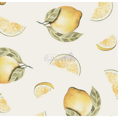 Tricoline Estampado Limão Fatiado - Cor-06 (Bege), 100% Algodão, Unid. 50cm x 1,50mt