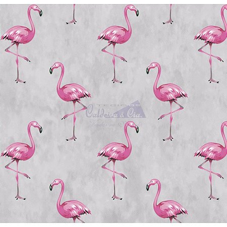 Tricoline Estampado Flamingo - Cor-03 (Cinza), 100% Algodão, Unid. 50cm x 1,50mt