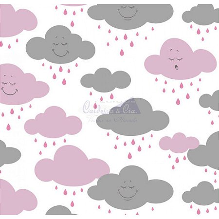 Tricoline Estampado Nuvem Cloud - Cor-03 (Rosa com Cinza), 100% Algodão, Unid. 50cm x 1,50mt