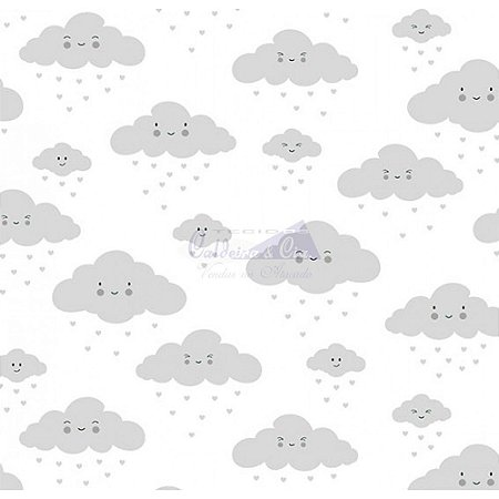 Tricoline Estampado Nuvem - Cor-09 (Branco com Cinza), 100% Algodão, Unid. 50cm x 1,50mt