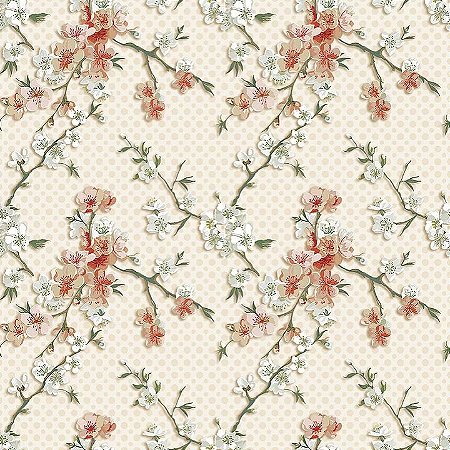 Tricoline Digital Cerejeiras F. Bege, 100%Alg, 50cm x 1,50mt
