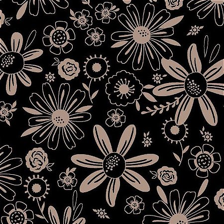 Tricoline Floral Esperança Fund Preto 100% Alg, 50cm x 1,50m