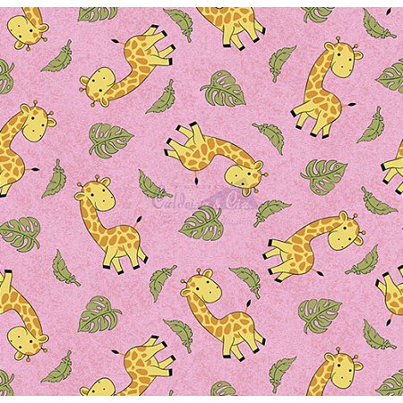 Tricoline Girafas (Rosa), 100% Algodão, Unid. 50cm x 1,50mt