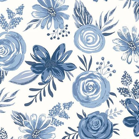 Tricoline Felicidade em Flores Grande Azul, 50cm x 1,50mt