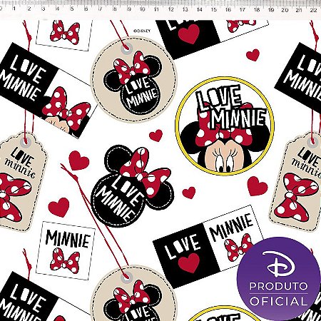 Tricoline Personagem Minnie com Etiqueta, Unid 50cm x 1,50mt