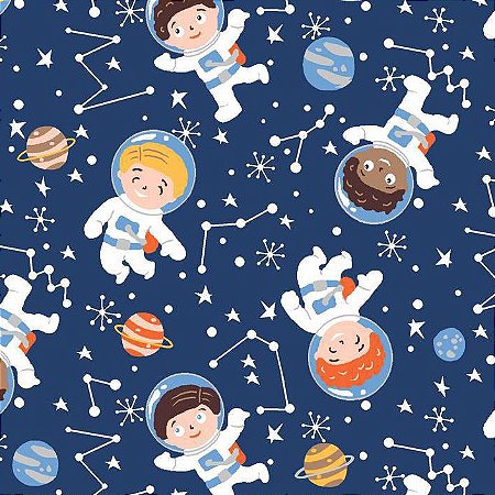 Tricoline Espaço Astronautas Fundo Marinho, 50cm x 1,50mt