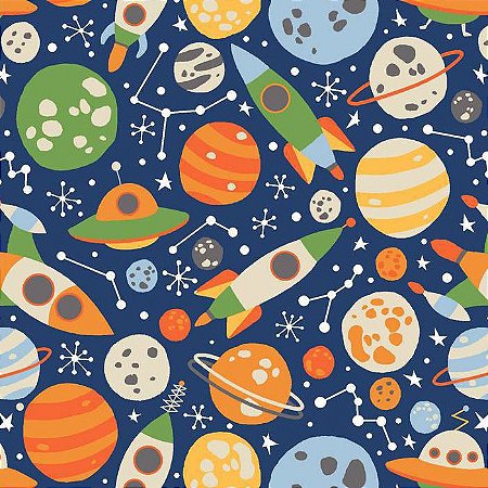 Tricoline Espaço Foguetes e Planetas F. Marinho 50cm x 1,50m