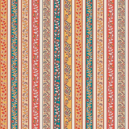 Tecido Tricoline Faixas Kalamkari, 100% Algodão 50cm x 1,50m