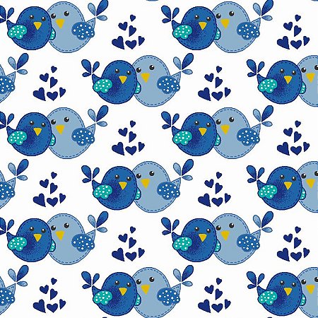 Tecido Tricoline Blue Brothers Bird, 100% Algod 50cm x 1,50m