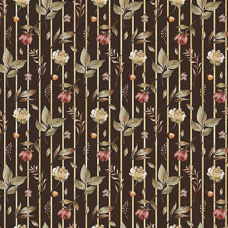 Tricoline Digital Floral Stripes, 100% Algodão 50cm x 1,50mt