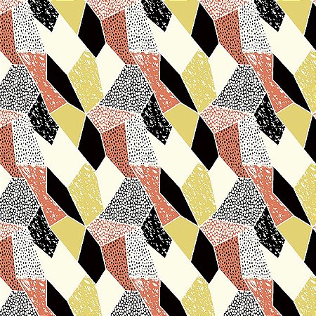 Tricoline Mosaico Dubai Laranja, 100% Algodão, 50cm x 1,50mt