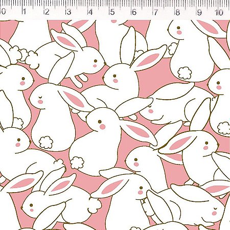 Tricoline Estampado Coelhos F. Rosê 100% Algodão 50cm x 1,50mt