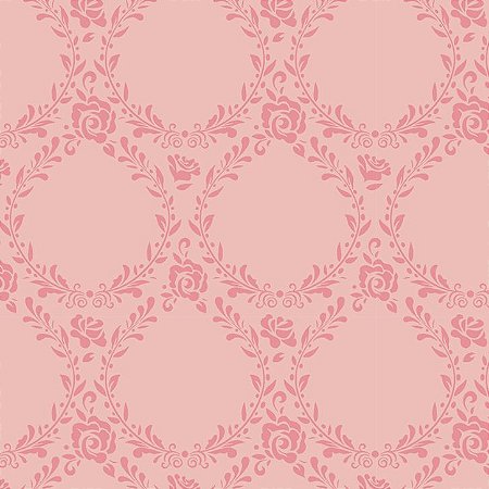 Tricoline Arcos de Flores Rosé, 100% Algodão, 50cm x 1,50mt