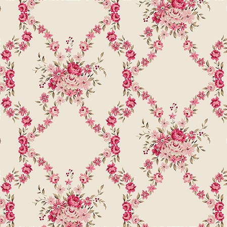 Tricoline Floral Madrid Rosé, 100% Algodão, 50cm x 1,50m