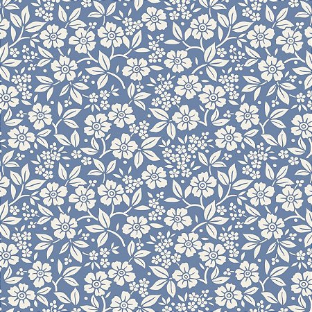 Tricoline Florais Branco F. Azul, 100% Algodão, 50cm x 1,50m