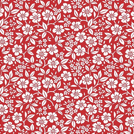 Tricoline Florais Branco F. Vermelho 100%Algod, 50cm x 1,50m