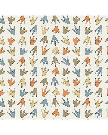 Tricoline Patinhas Dinos (Bege), 100% Algodão 50cm x 1,50mt