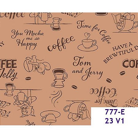 Tricoline Personagem Tom e Jerry Coffee Bege 50cm x 1,50mt