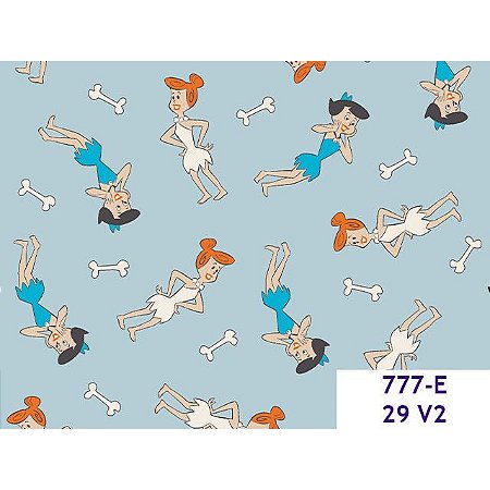 Tricoline Personagem Flintstones F. Azul Claro, 50cm x 1,50m