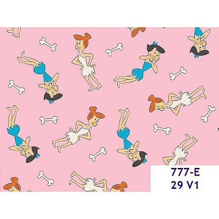 Tricoline Personagem Flintstones F. Rosa Claro, 50cm x 1,50m