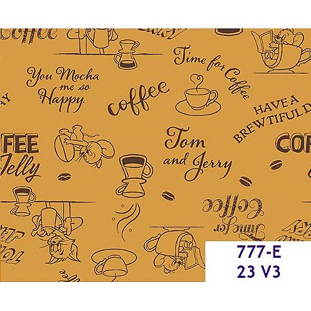 Tricoline Personagem Tom e Jerry Coffee Mostard 50cm x 1,50m