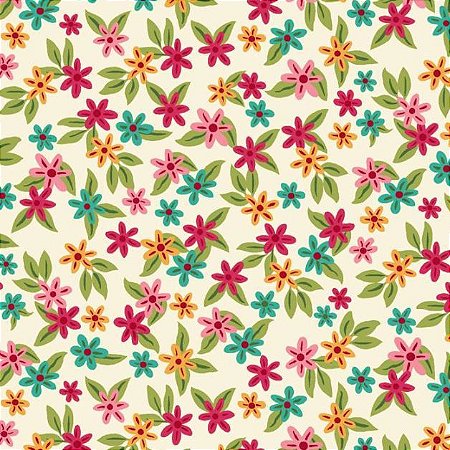 Tricoline Fiesta Floral 03, 100% Algodão, 50cm x 1,50mt